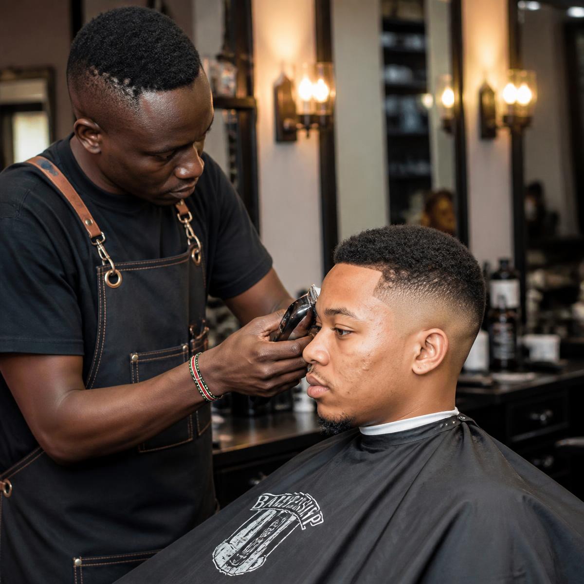 Nano Salon barber finishing a skin fade